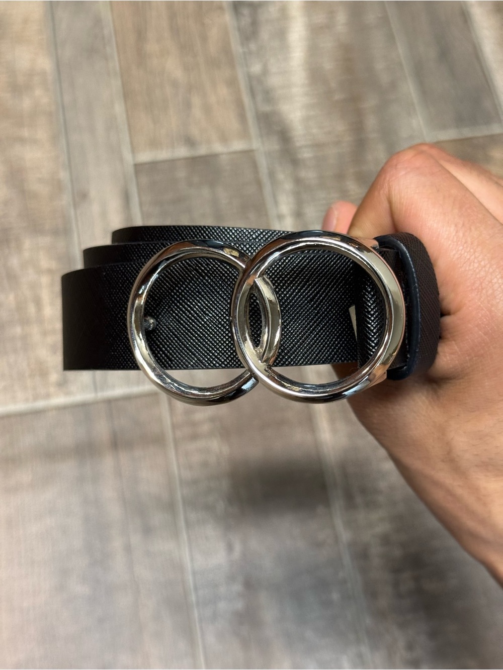 Steve Madden Black Belt with Double Silver Rings